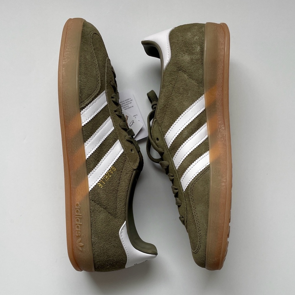 Adidas Gazelle Indoor in Olive Strata and Cloud White